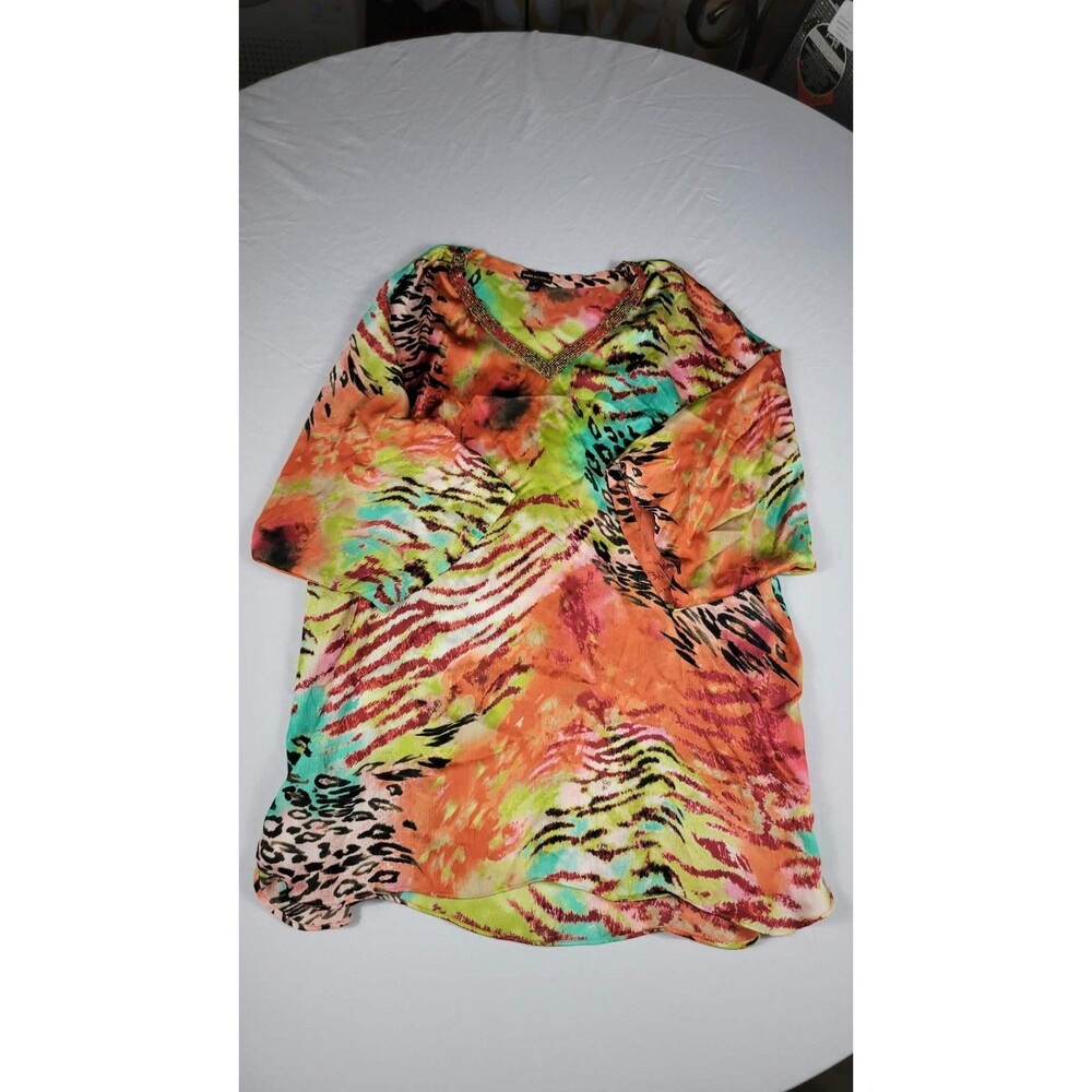 Dana Buchman Blouse Womens Size Large Multicolor Long Sleeve Vneck